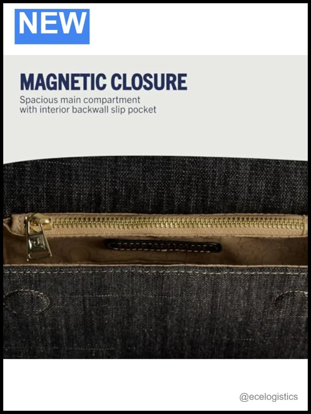 Crossbody Bag with Frayed Denim and Gold Hardware, Adjustable Strap, Magnetic